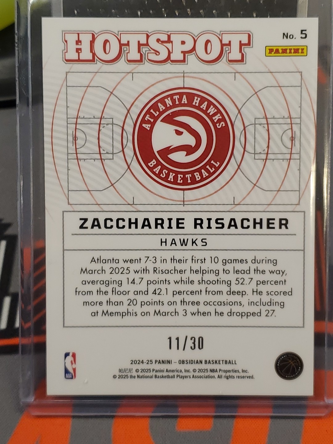 ZACCHARIE RISACHER 2024-25 OBSIDIAN HOTSPOT ROOKIE BLUE FLOOD RC /30