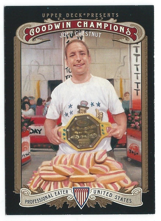 Joey Chestnut 2012 Goodwin Champions Baseball Card Nathan’s Hot Dog Eating Champ