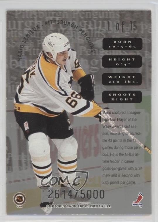 1996-97 Leaf Sweaters Away 2614/5000 Mario Lemieux #1 HOF 1ct0