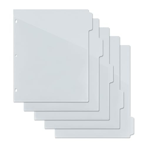 Binder Dividers with Pockets – 5 Plastic Dividers for 3 Ring Grey – 5 Tabs