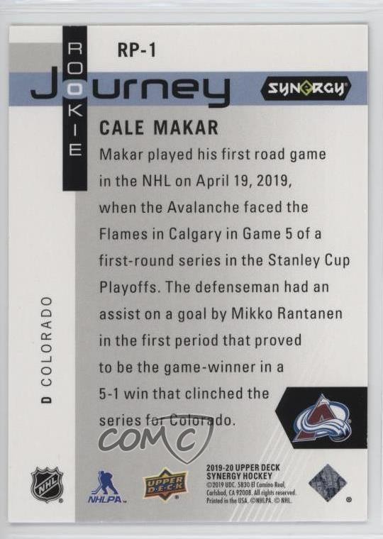 2019 Upper Deck Synergy Rookie Journey Away Jersey /899 Cale Makar #RP-1 RC 14sr