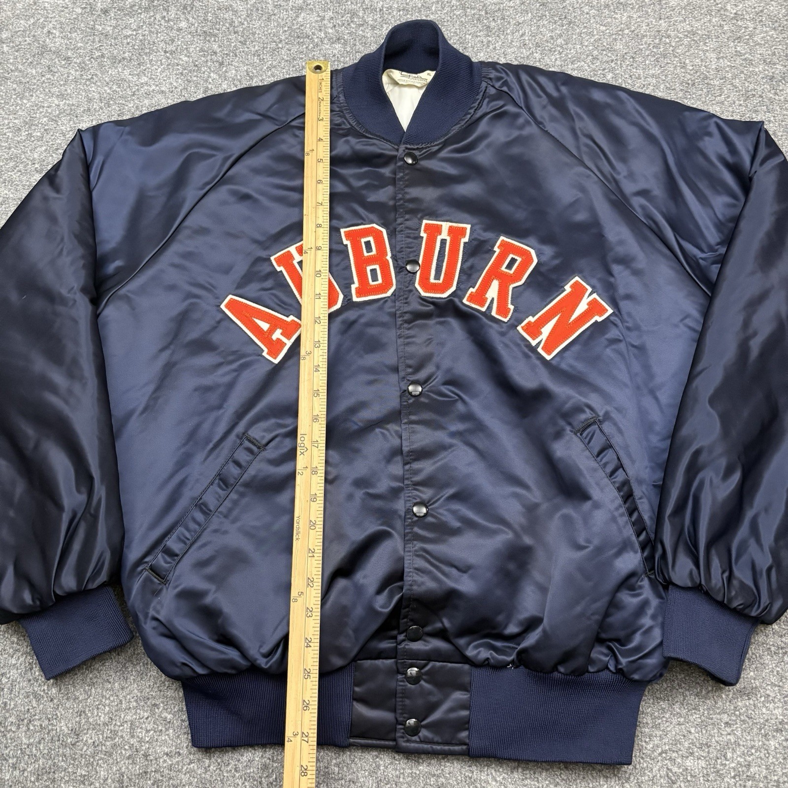 Vintage 80s Auburn Tigers Jacket Mens XL Blue Satin Bomber Sewn Quilted USA NCAA