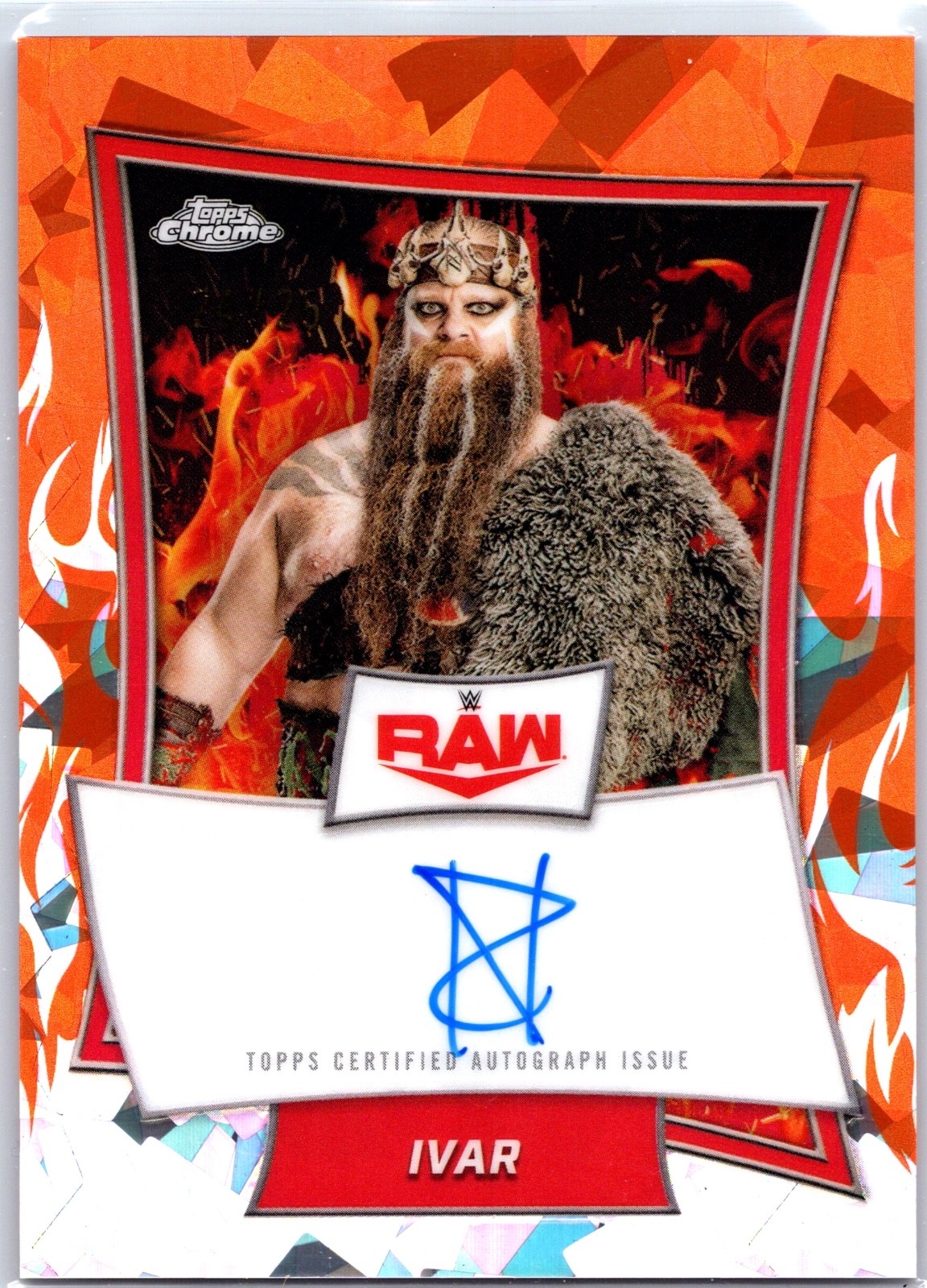 2025 Topps Chrome Sapphire WWE Ivar Red Brand Auto Orange /25