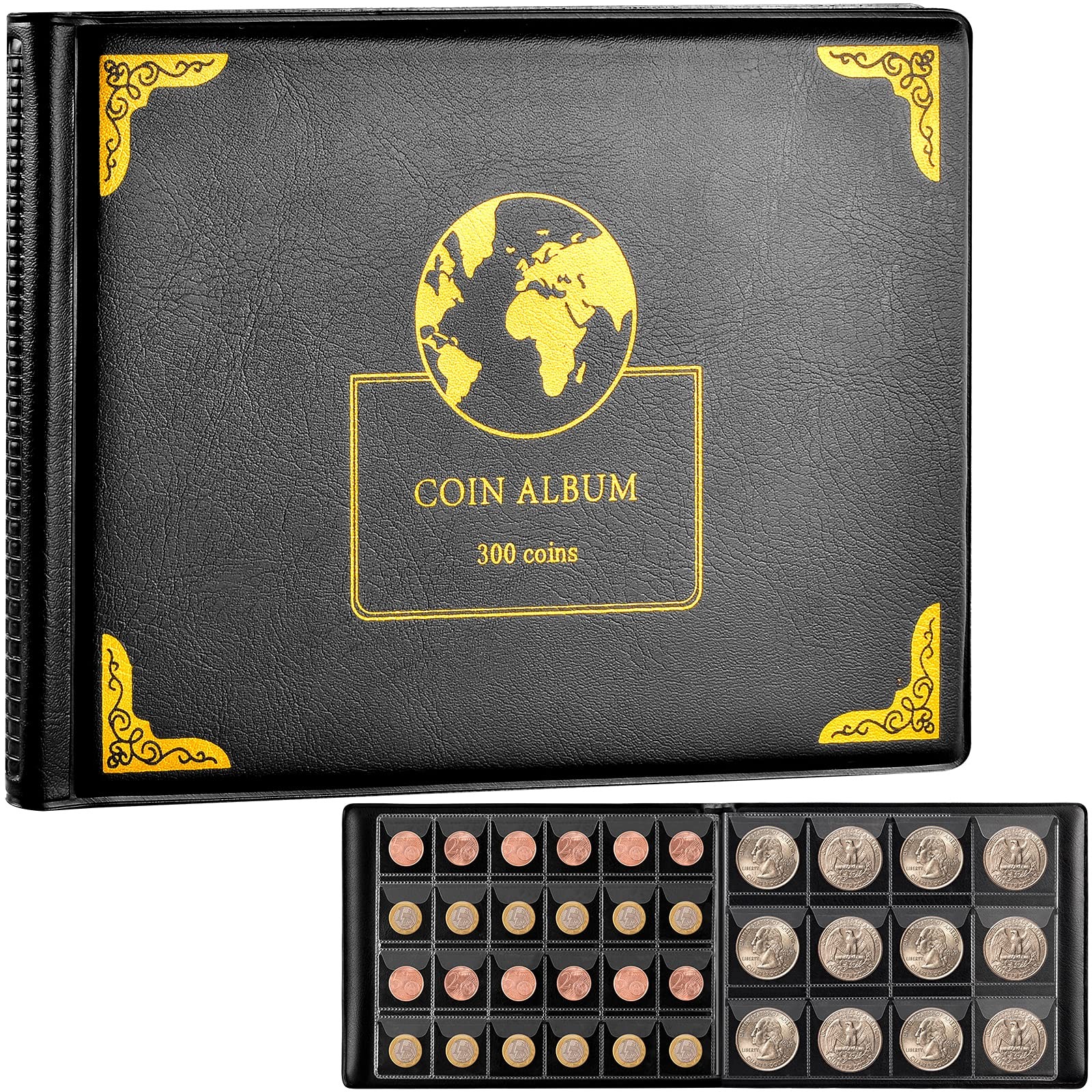 Coin Collection Supplies Holder Book for Collectors, 12 x 12 inches, Black