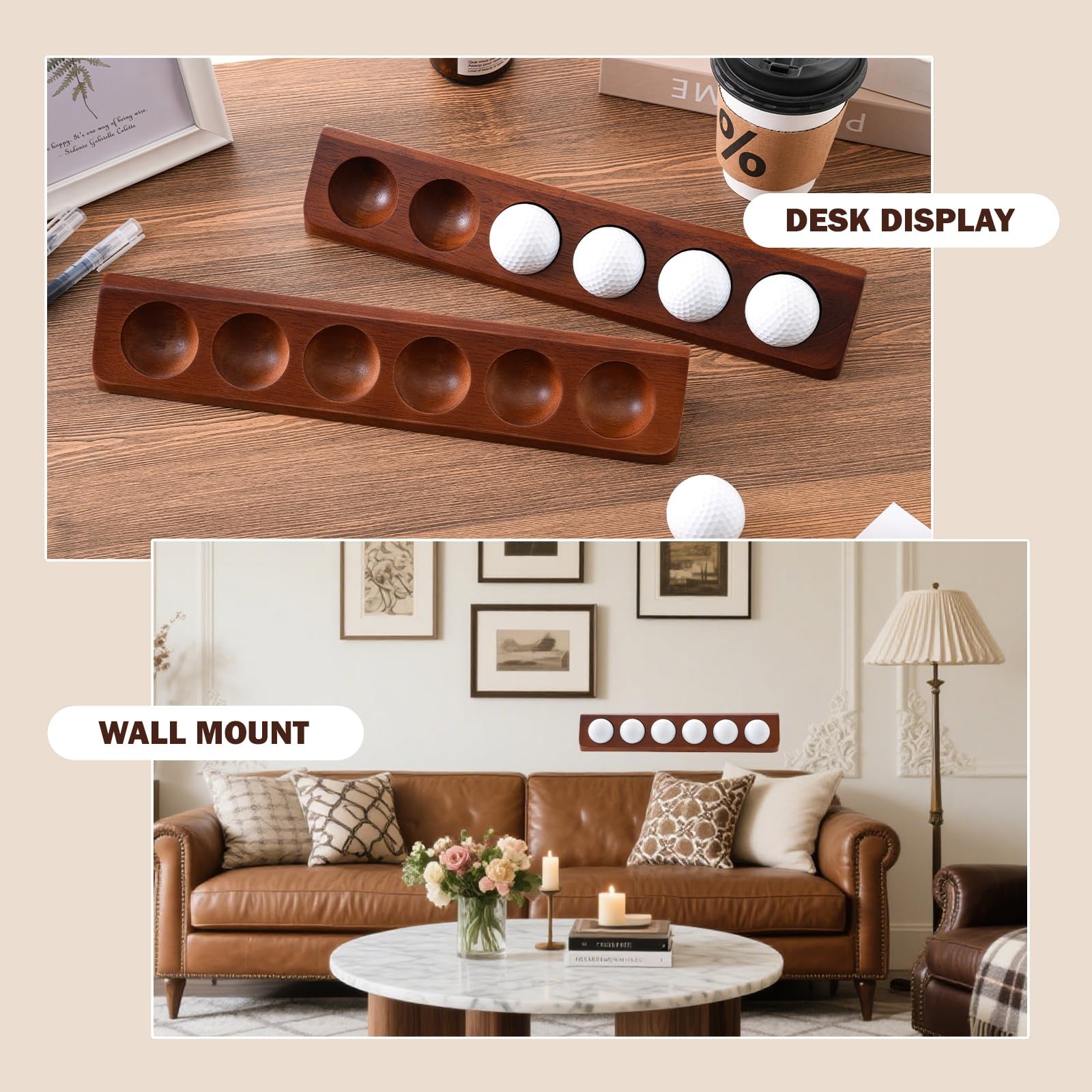 1 Pack Wooden Golf Ball Display Case Holder Wall Mount Tabletop Stand Box