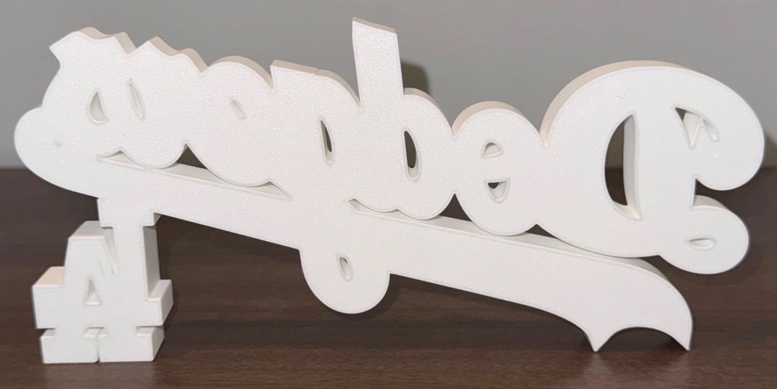 Los Angeles Dodgers LA Script Sign Logo 3D Printed Freestanding Shelf Desk Decor