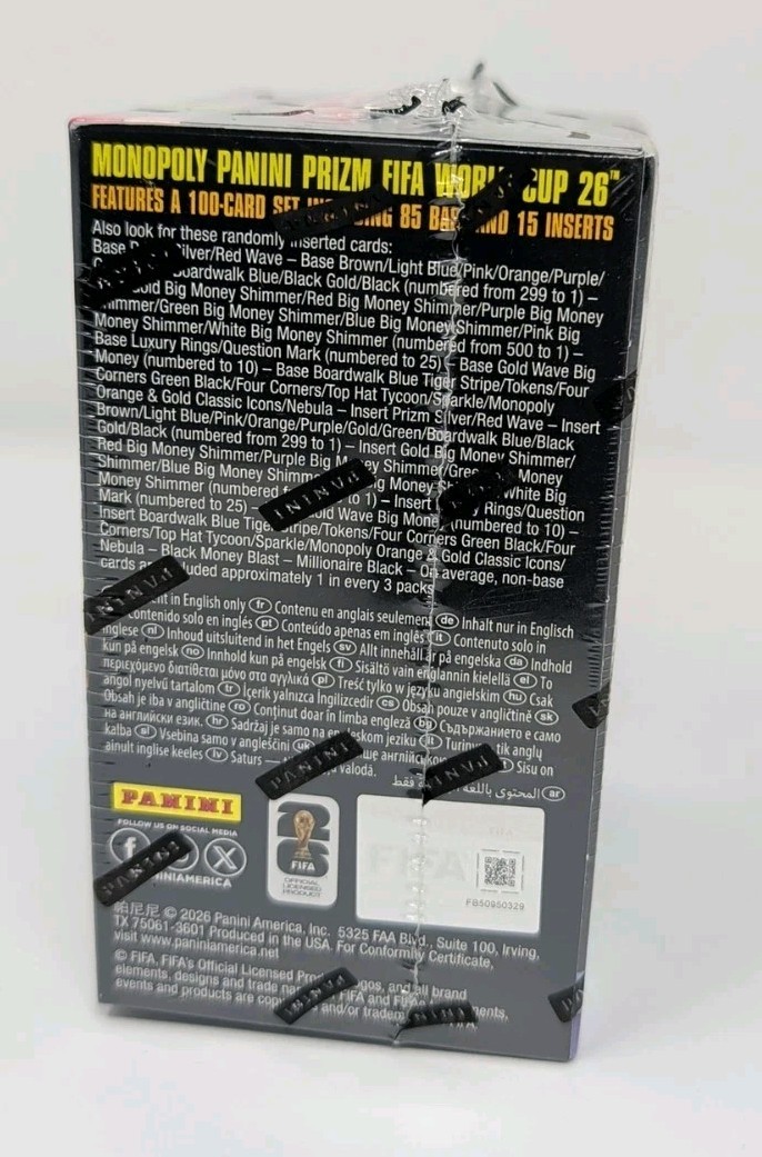 New 2026 Monopoly Panini Prizm: FIFA World Cup Trading Cards Booster Blaster Box
