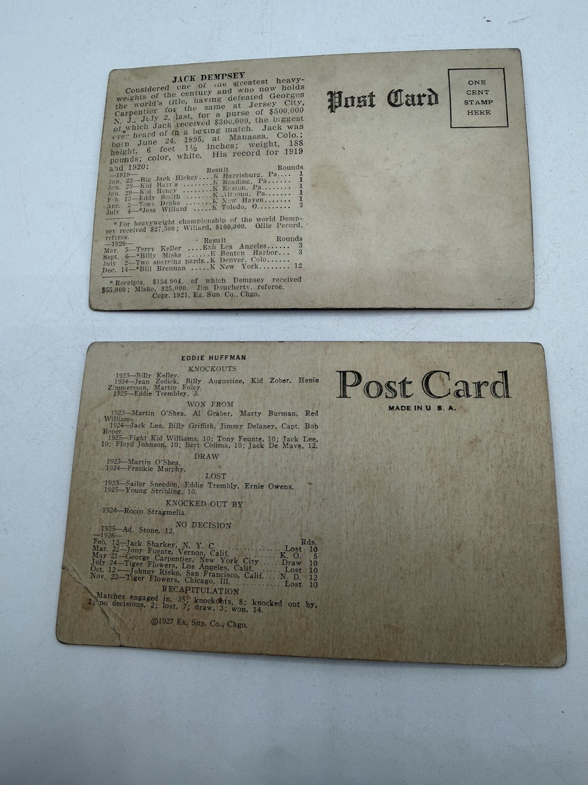 Antique Lot of 8 Exhibit Supply Co. 1920’s Boxing Cards