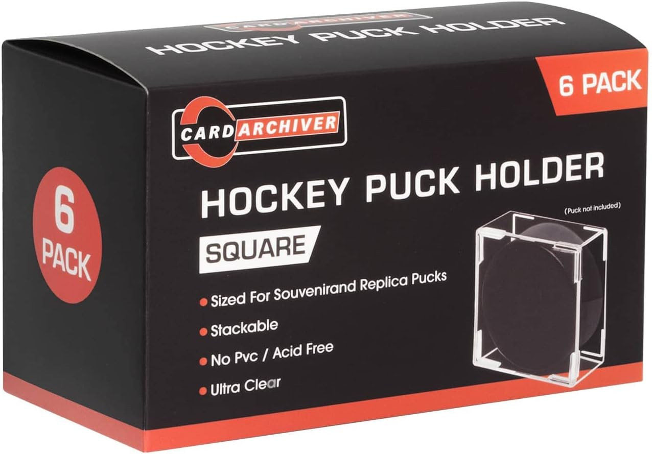 Cube Square Hockey Puck Display Cases – 6-Count Holder, 2-Piece Snap Clear Hocke