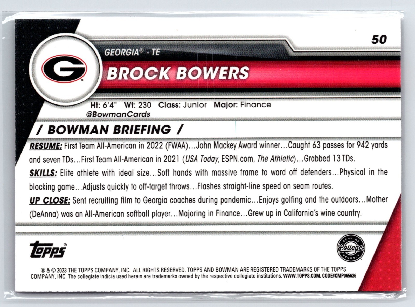 2023 Bowman Chrome U Brock Bowers Pink Refractor Georgia