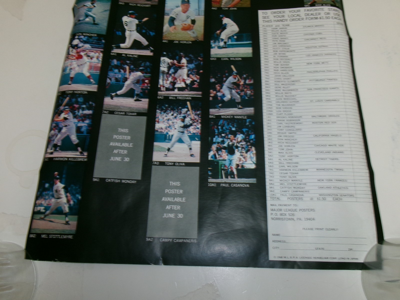 Vintage Sports Illustrated 1968 MLB Posters-Original Order Form-2 Sided-14″x21″!