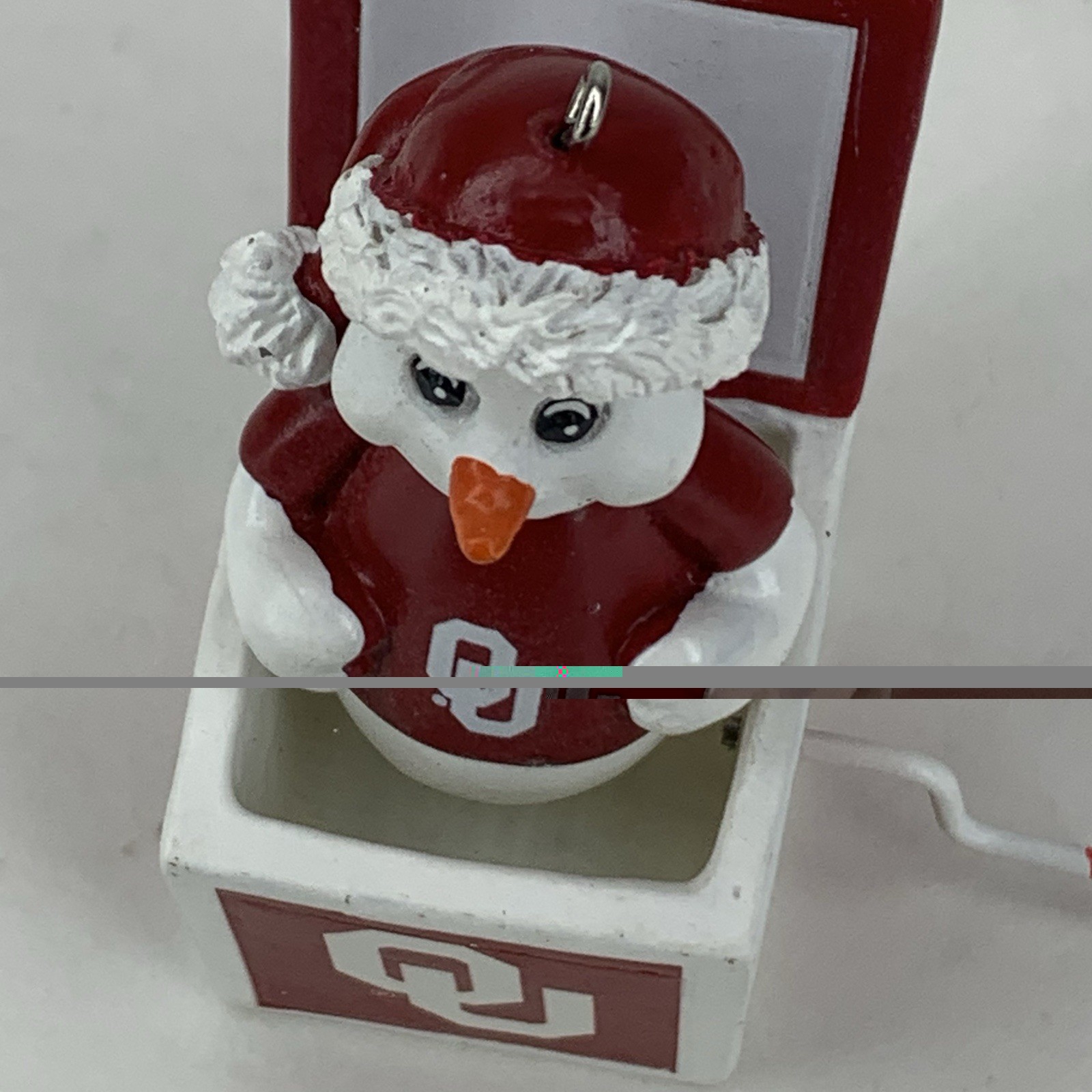 OU Oklahoma Sooners Jack In The Box Christmas Ornament 2.75″ Snowman Decor