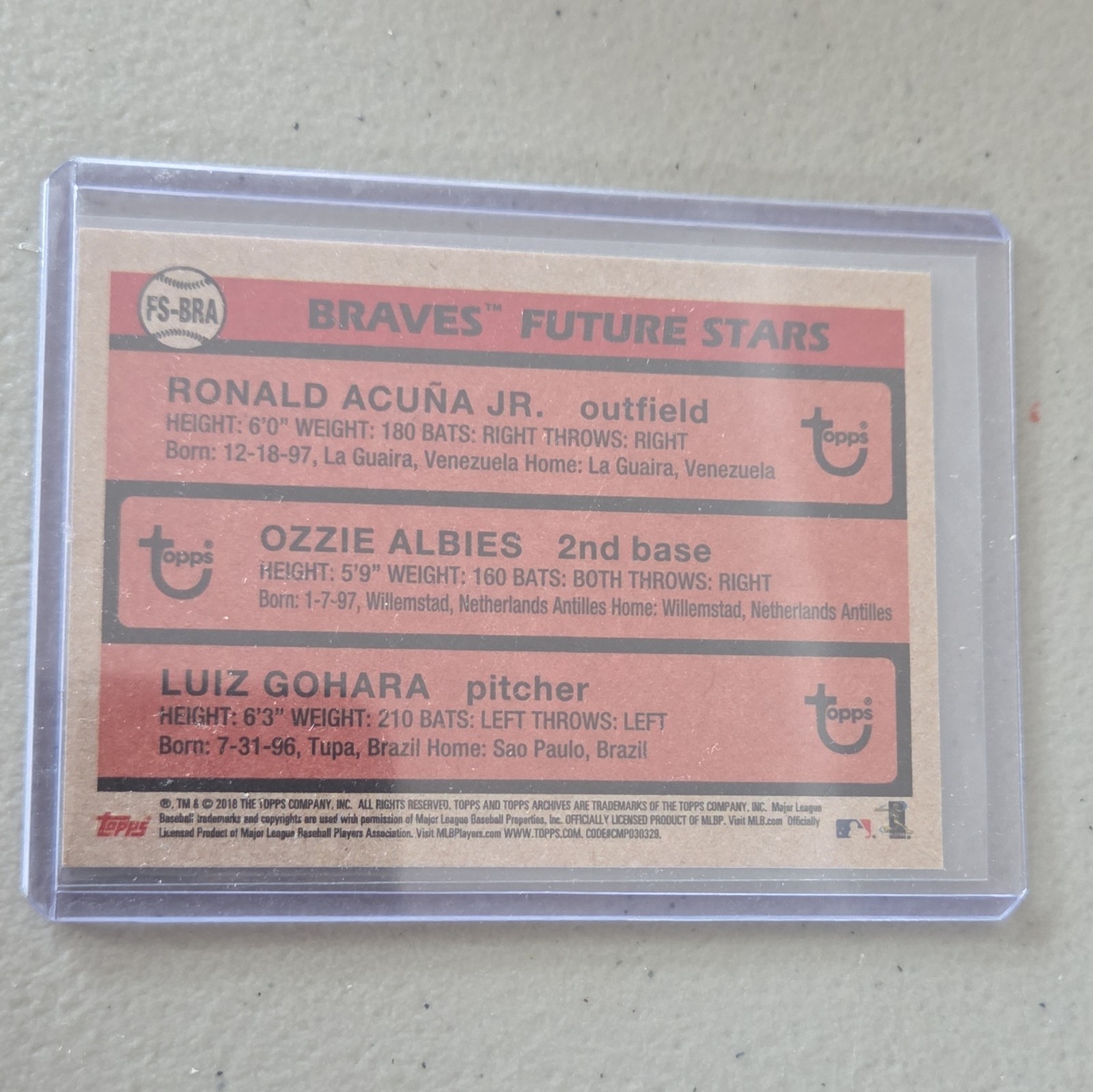 2018 Topps Archives Braves Future Stars Insert #FS-BRA Acuña Albies