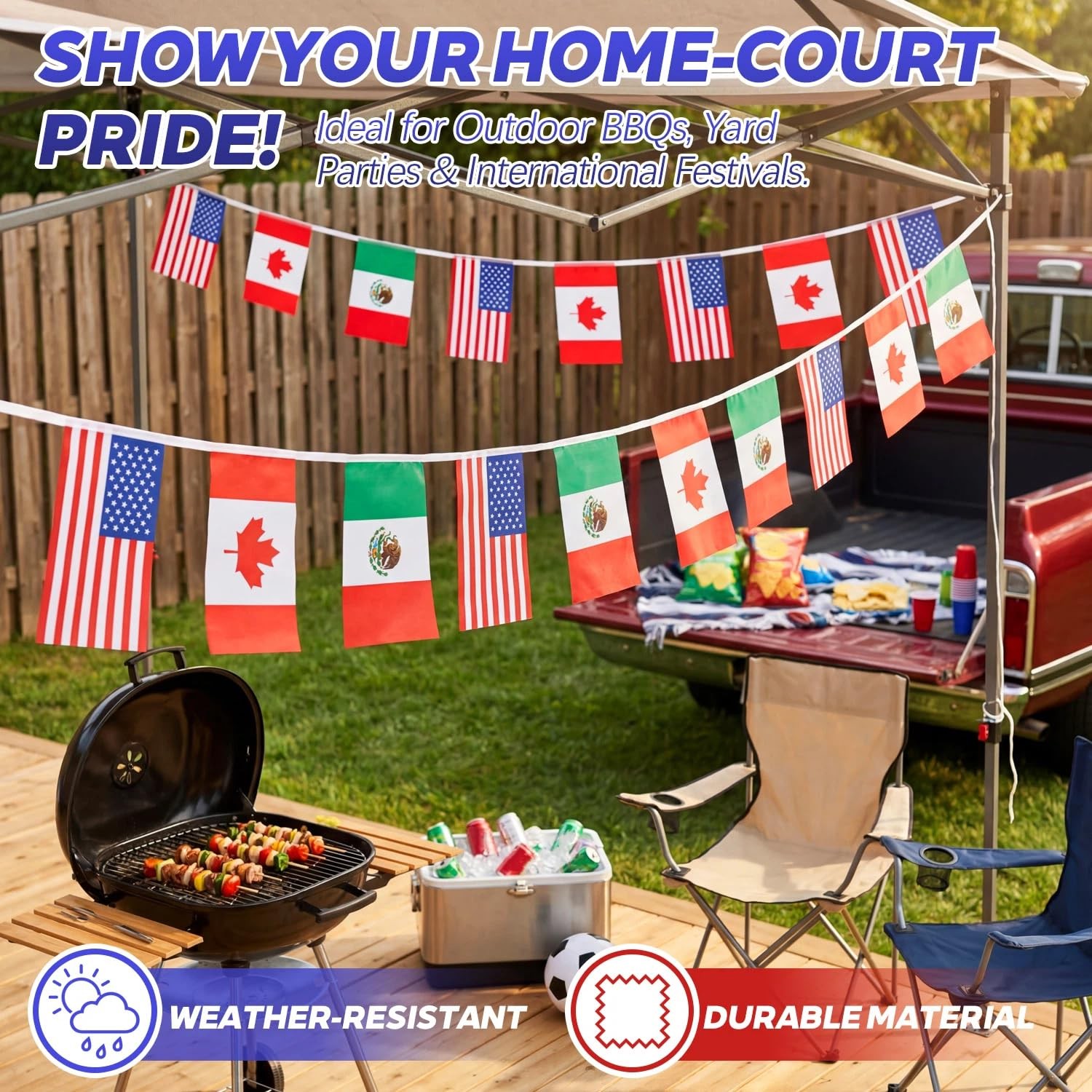 HunnmingRe 30 Pcs American Canadian Mexican String Flags 26 ft multicolor