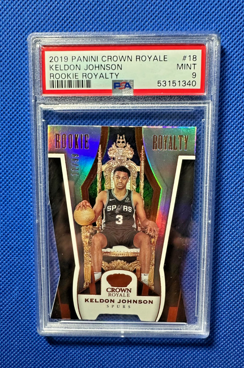 Keldon Johnson 3/5 Panini Crown Royale Rookie Royalty PSA (9) 2019 (RARE)