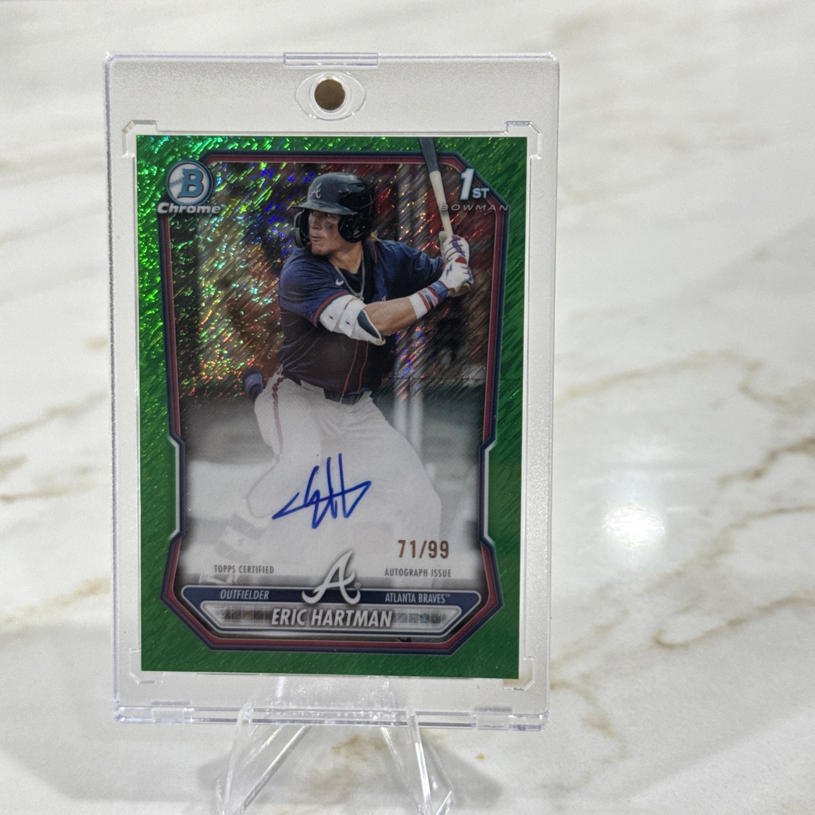 2026 Bowman Chrome Green Shimmer Autograph Eric Hartman 71/99 Braves