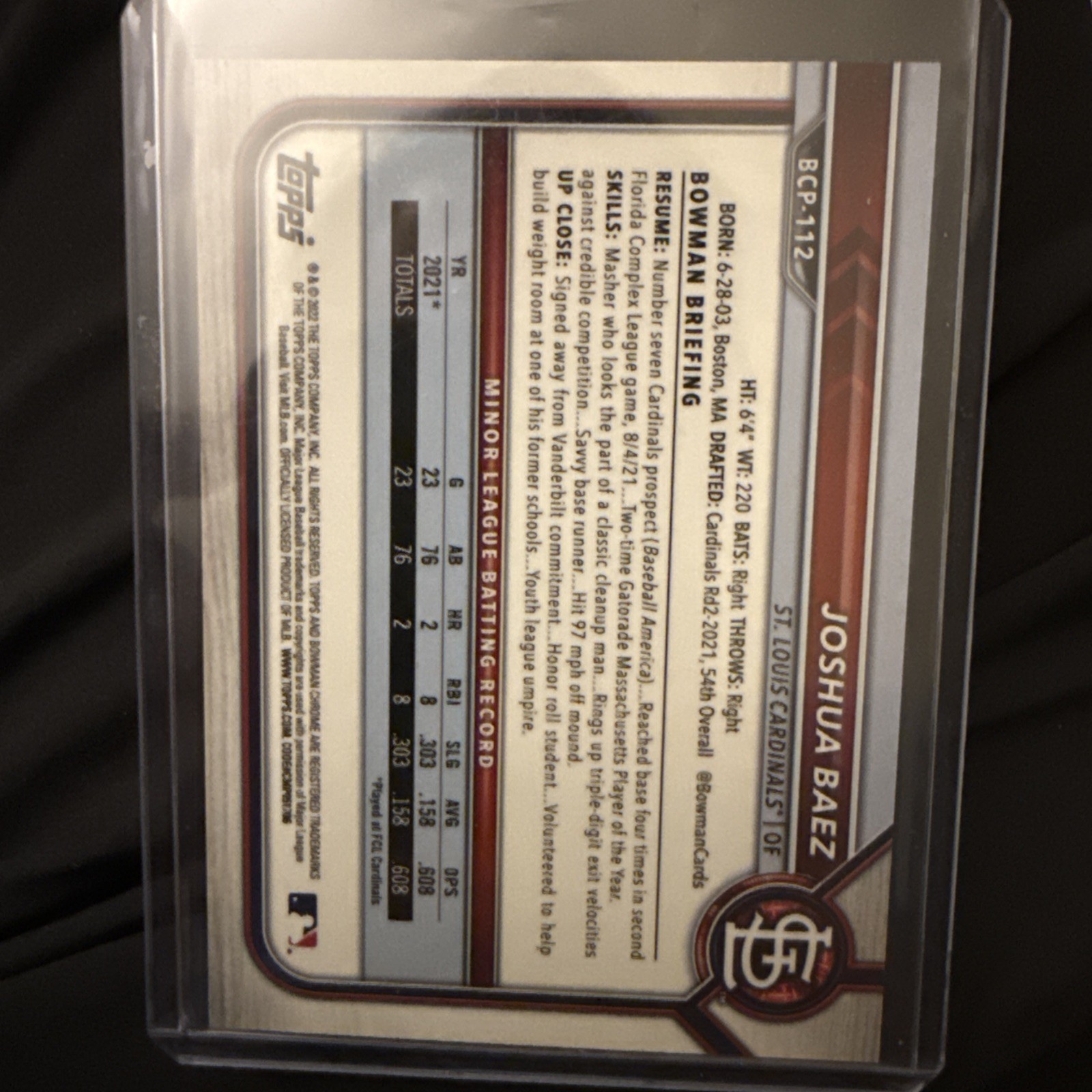 2022 Bowman 1st Edition Joshua Baez Pink /199 📈🔥