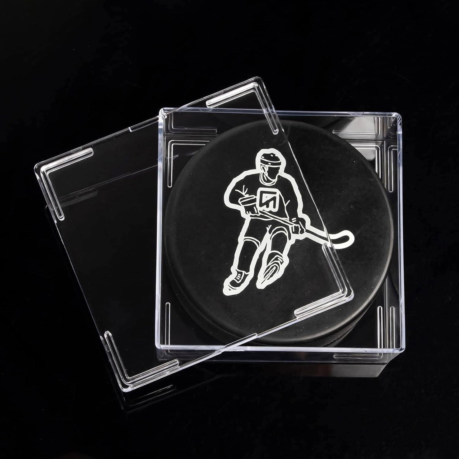 Cube Square Hockey Puck Display Cases – 6-Count Holder, 2-Piece Snap Clear Hocke