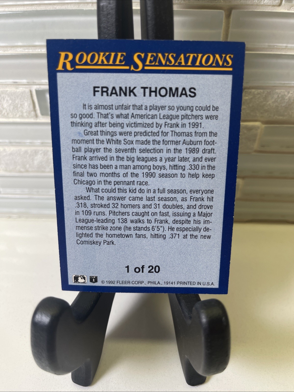 1992 Fleer Rookie Sensations #1 Frank Thomas CHICAGO WHITE SOX