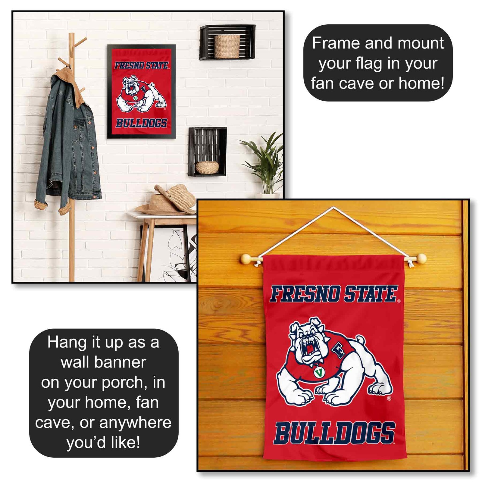 Fresno State Bulldogs Dual Logo Garden Flag and Yard Banner