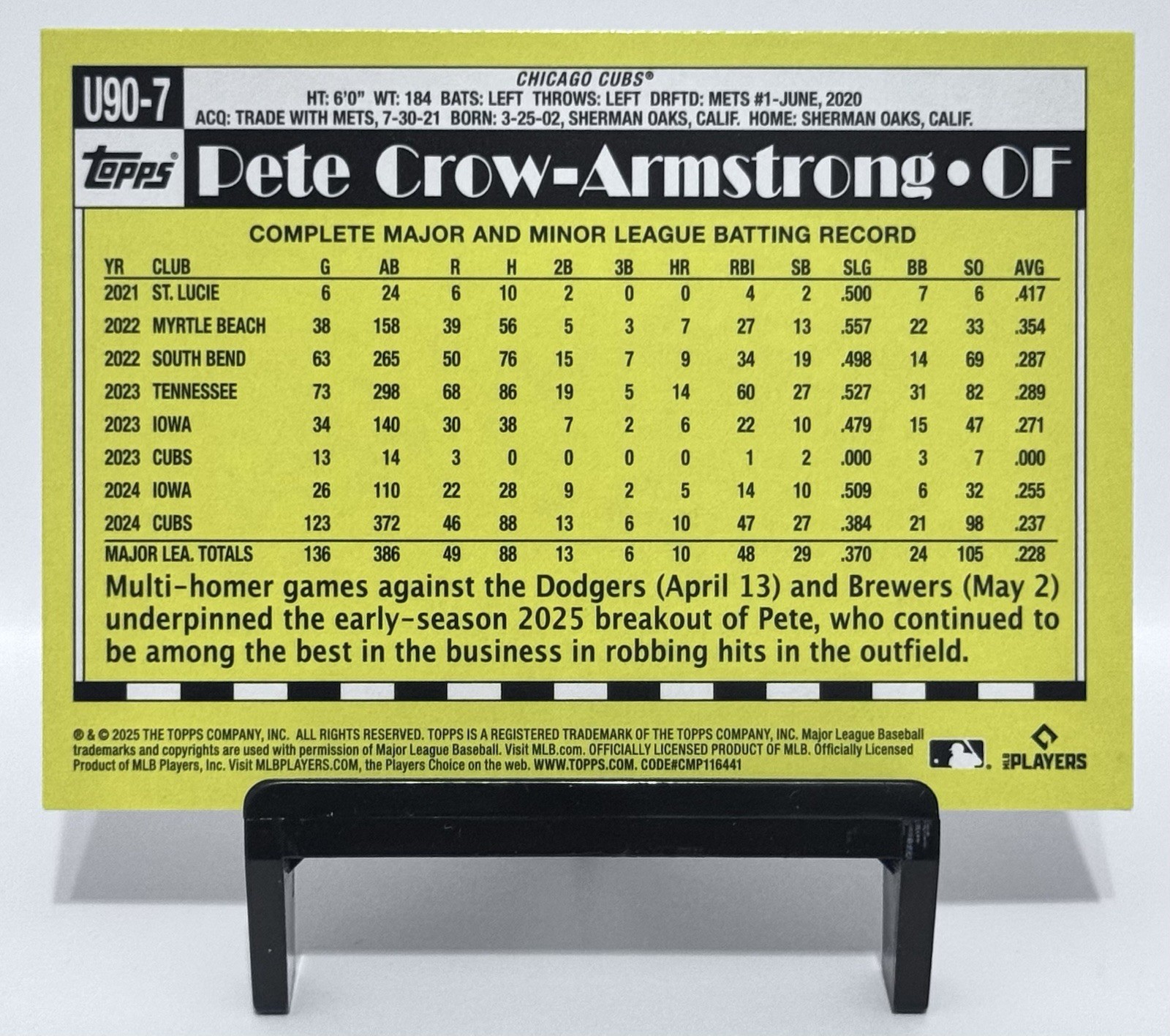 2025 Topps Update Pete Crow-Armstrong Rainbow Foil 1990 Topps #U90-7 Cubs