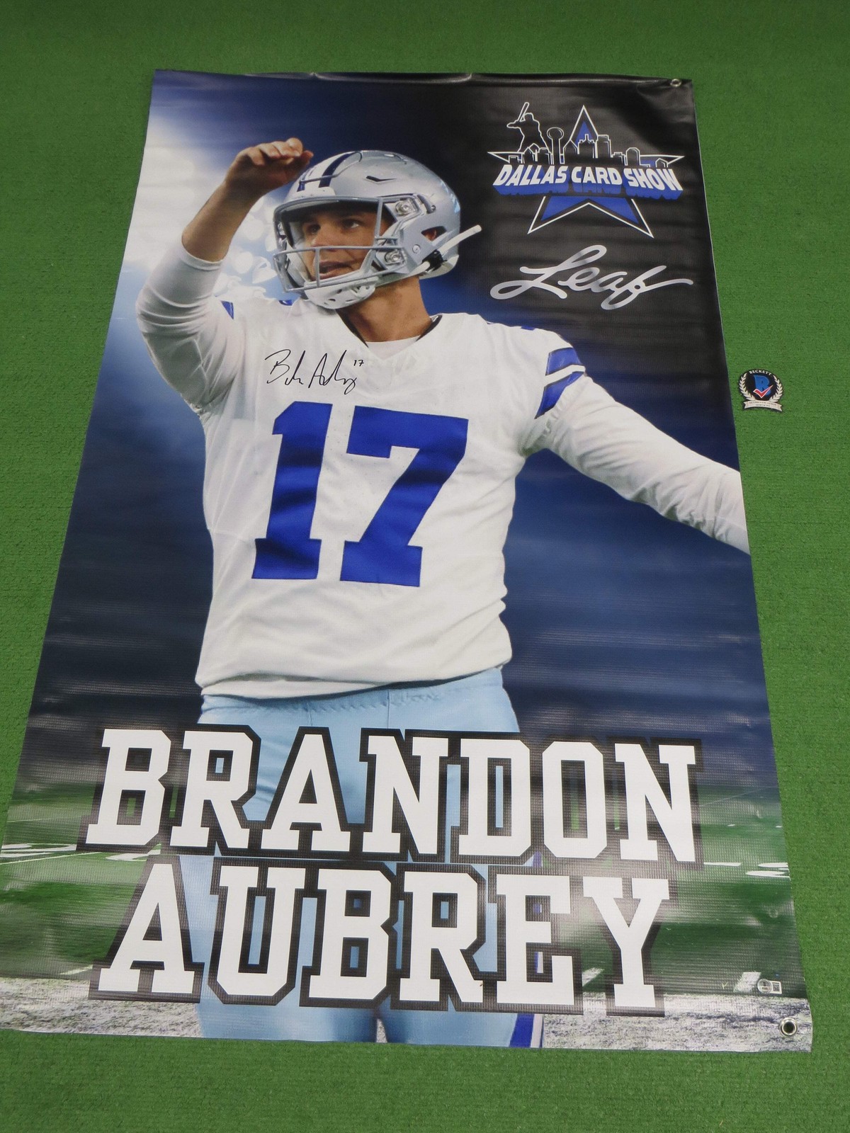 BRANDON AUBREY SIGNED Dallas Cowboys Dallas Card Show 36×60 VINYL BANNER BAS COA