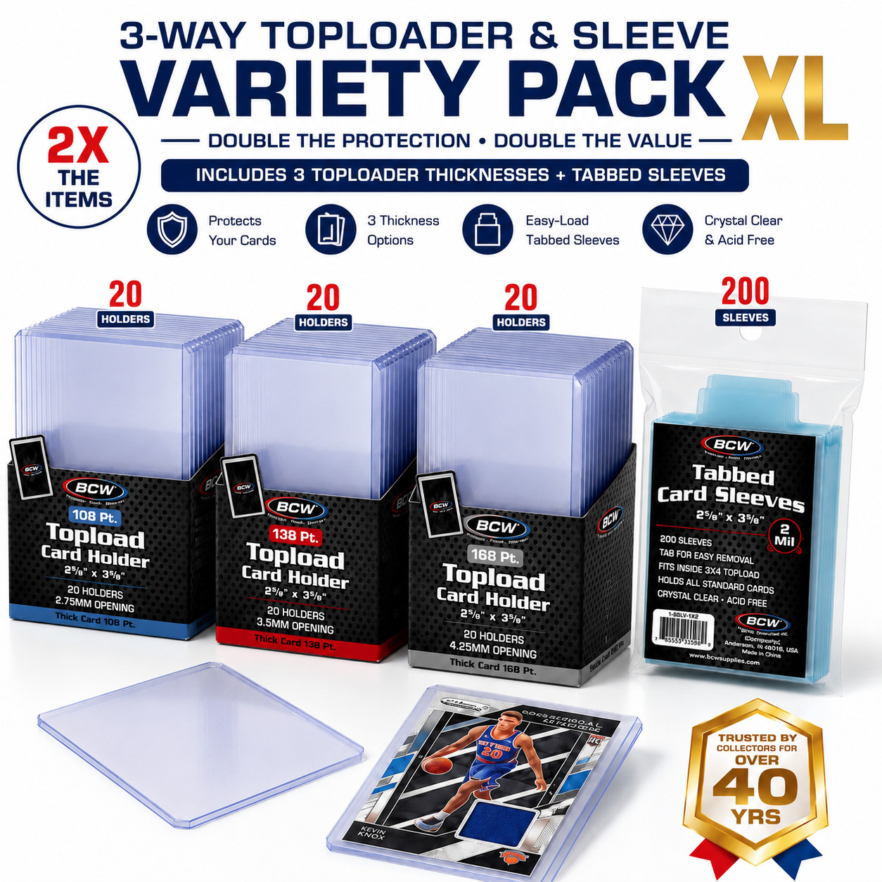 BCW Thick Card Toploader Variety Pack XL 60ct 108PT 138PT 168PT + 200 Sleeves