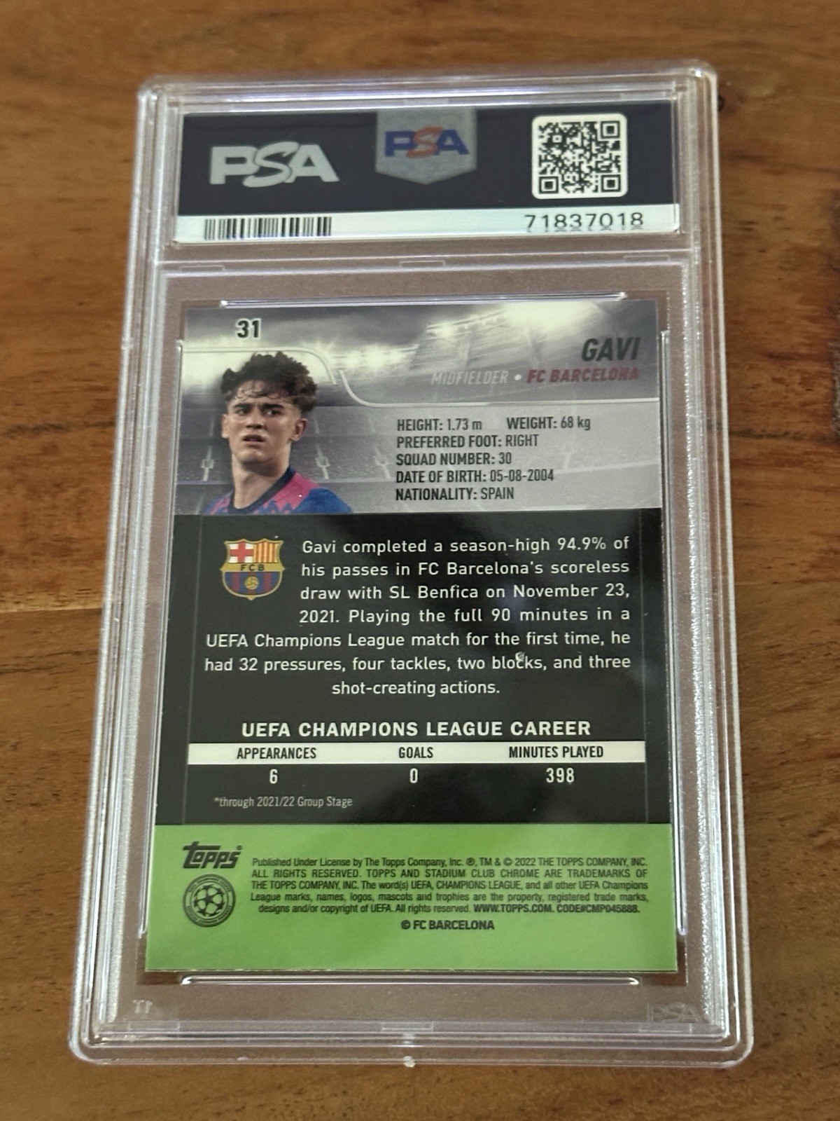 Gavi Topps 2021-22 Stadium Club Chrome UCL #31 Image Variation RC PSA 10