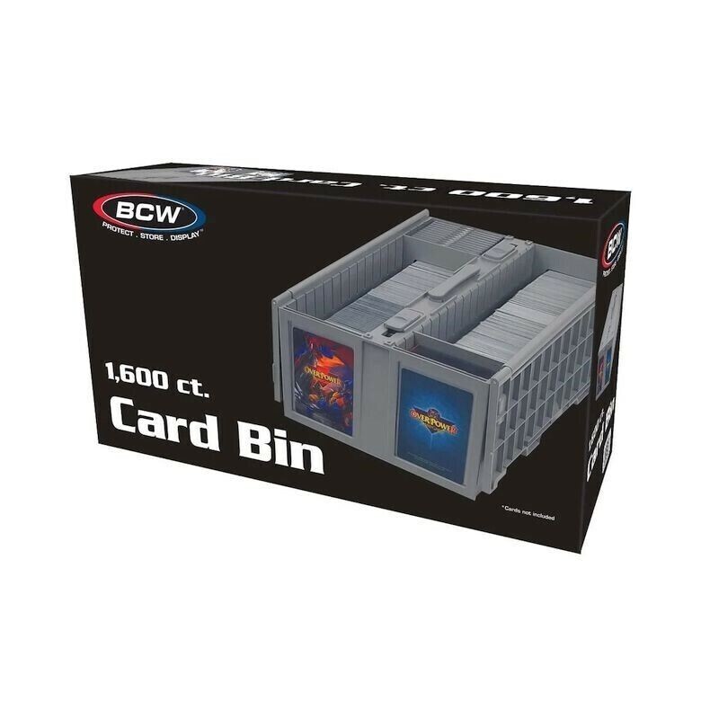 BCW 1600 Count Gray Plastic 2 Row Collectible Trading Card Bin with Hinged Lid