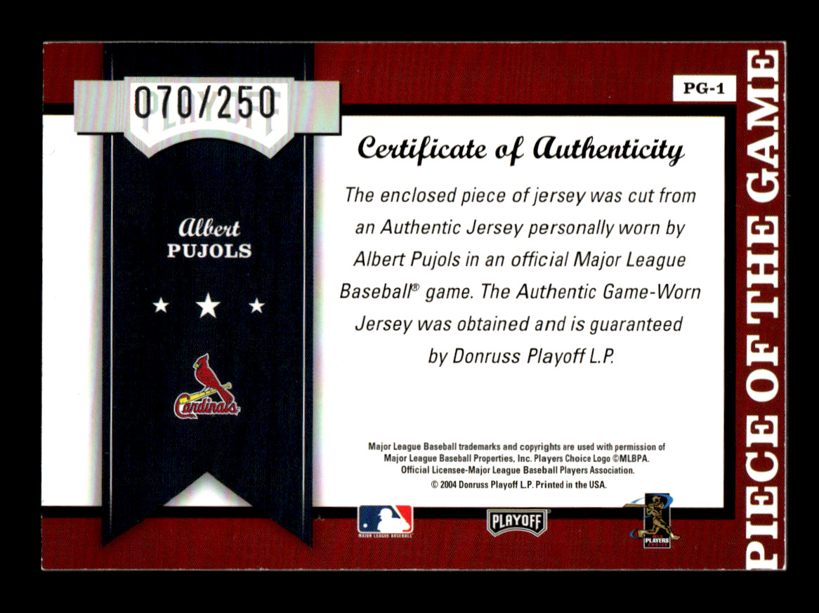 2004 Playoff Honors Albert Pujols #PG-1 Piece of the Game Relic /250