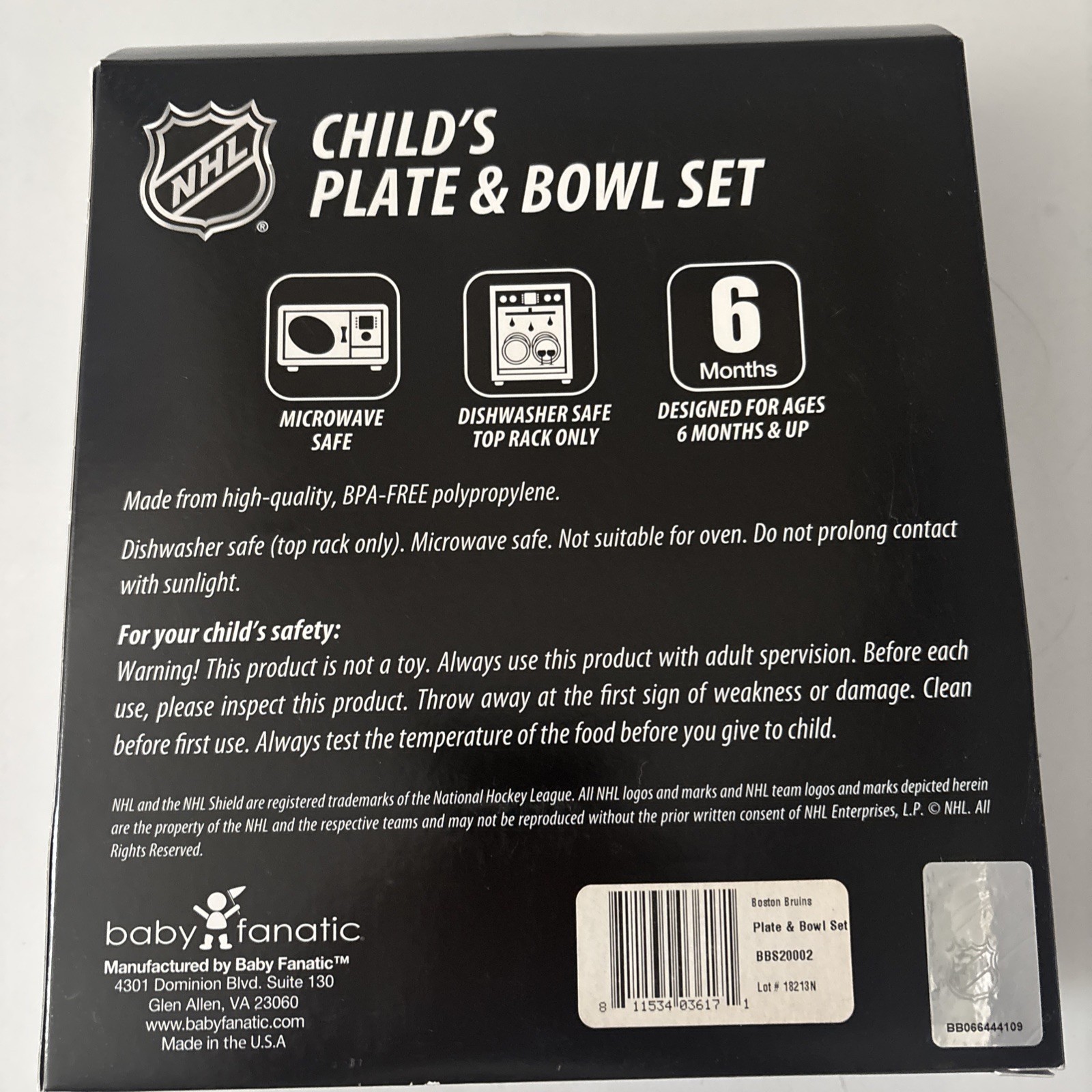 NHL Boston Bruins Child’s Plate + Bowl Set NHL Kids BPA-free D/W Microwave Safe