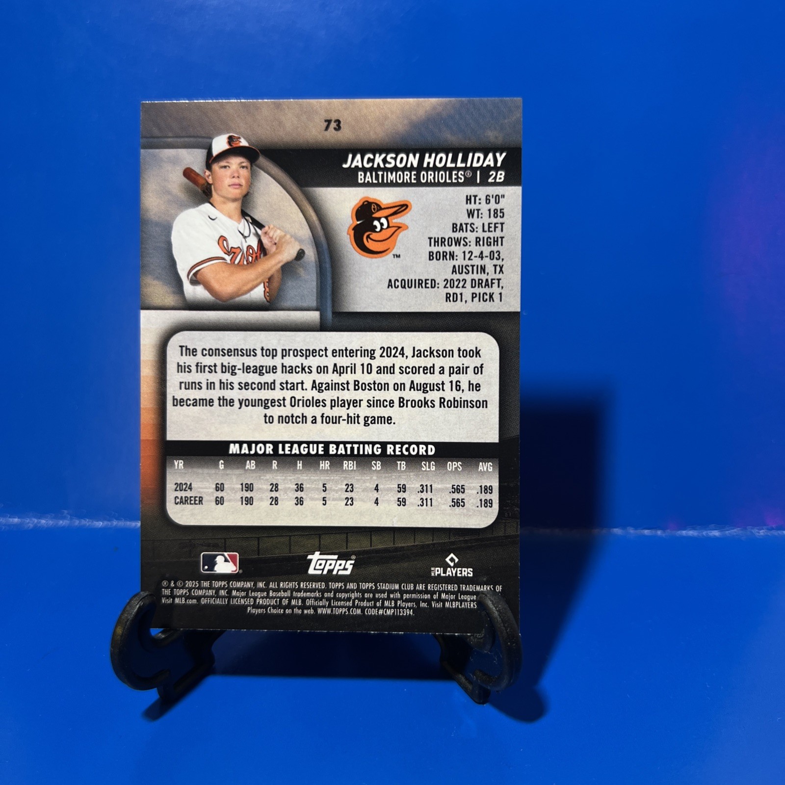 2025 Topps Stadium Club – Jackson Holliday #73 Light Blue Foil