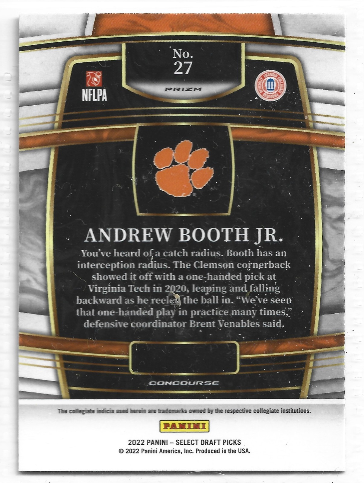 2022 Panini Select Draft Picks #27 Andrew Booth Jr. Green Squares Prizm