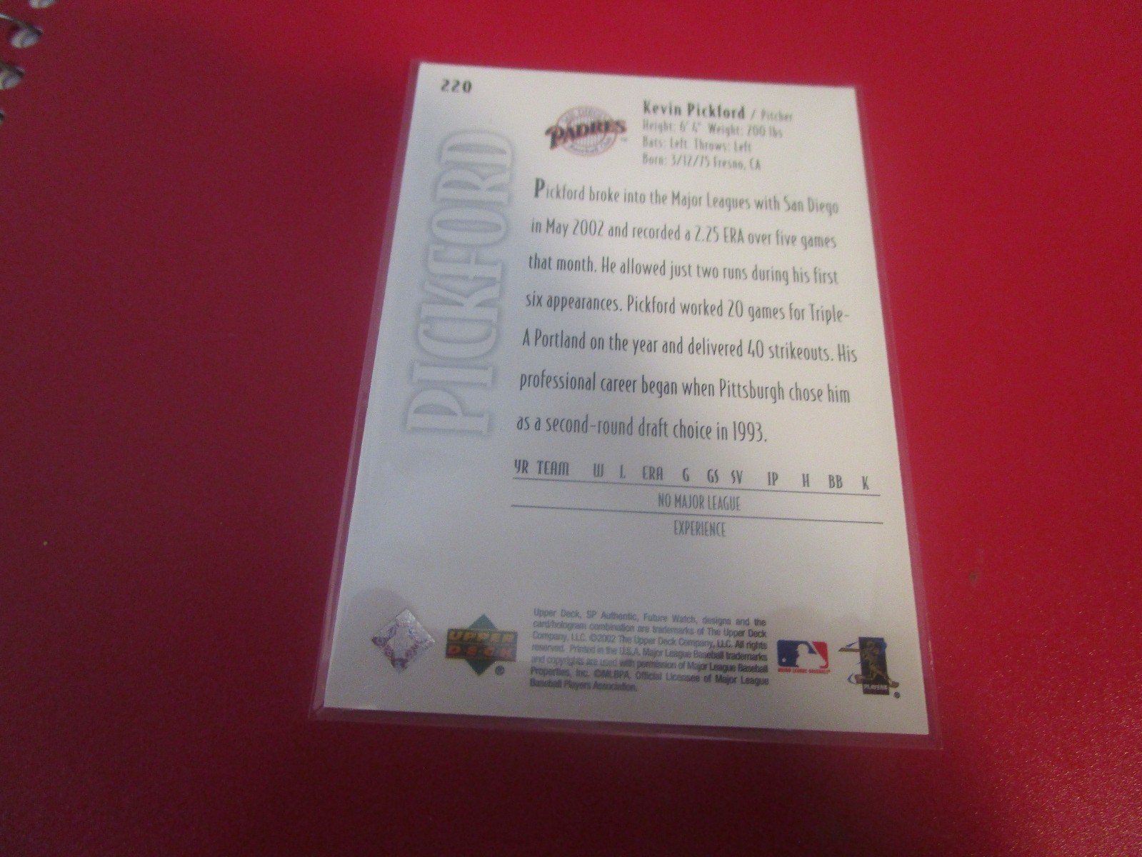 2002 SP Authentic Future Watch 0641/1999 Kevin Pickford #220