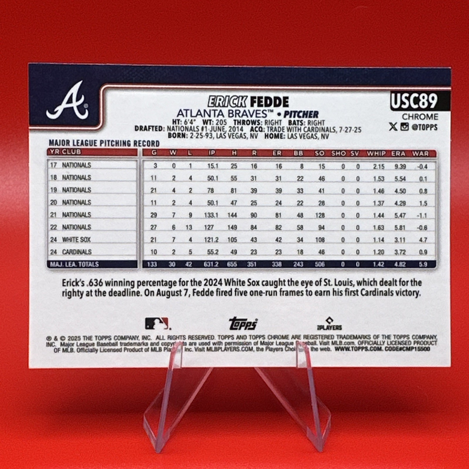 2025 Topps Chrome Update Series – Erick Fedde #USC89 Aqua Wave Refractor 056/199
