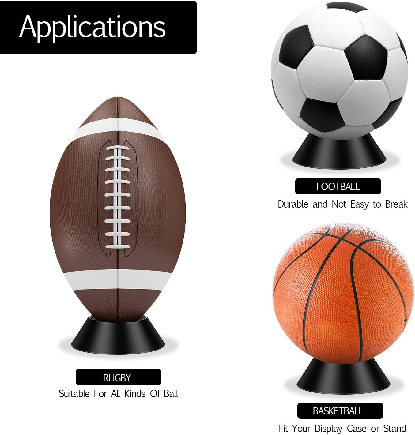 6 Pack Ball Display Stand Holder Pedestal For Soccer Basketball Football Black