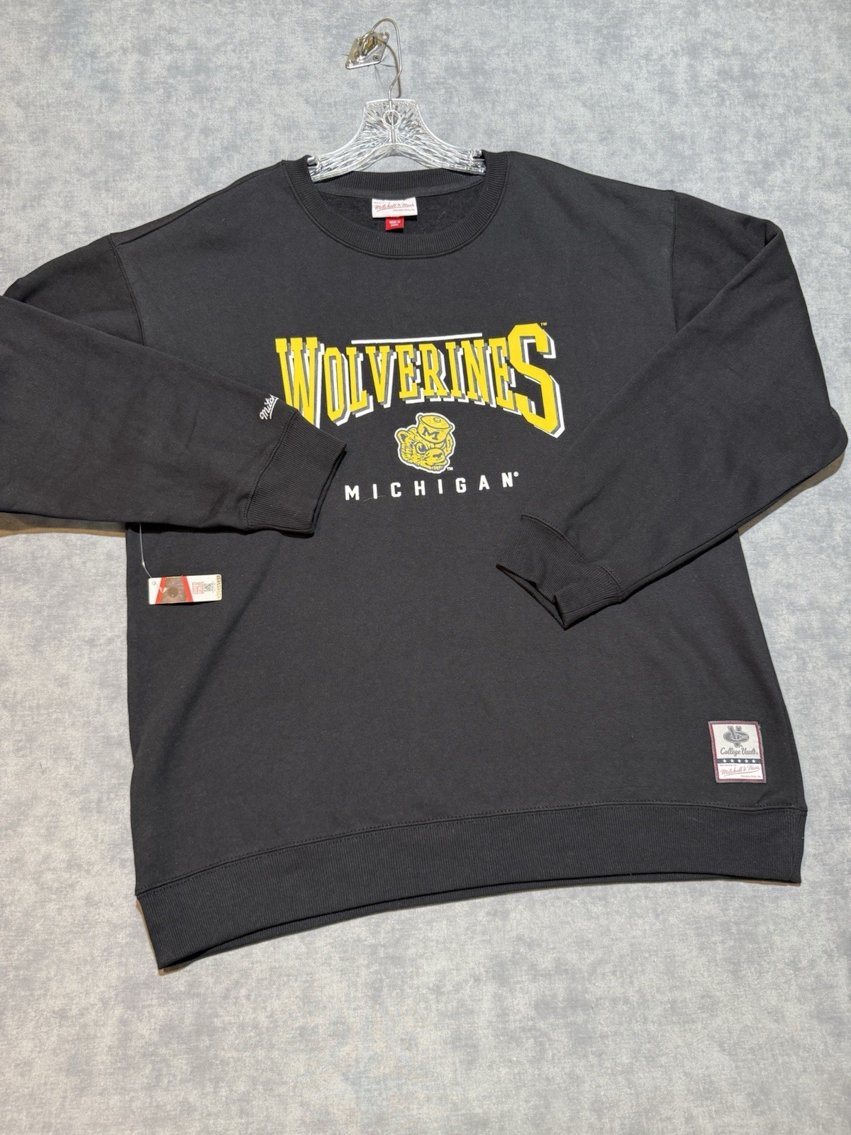 Michigan Wolverines Sweatshirt Mens XL Black Mitchell Ness Retro Crewneck-533
