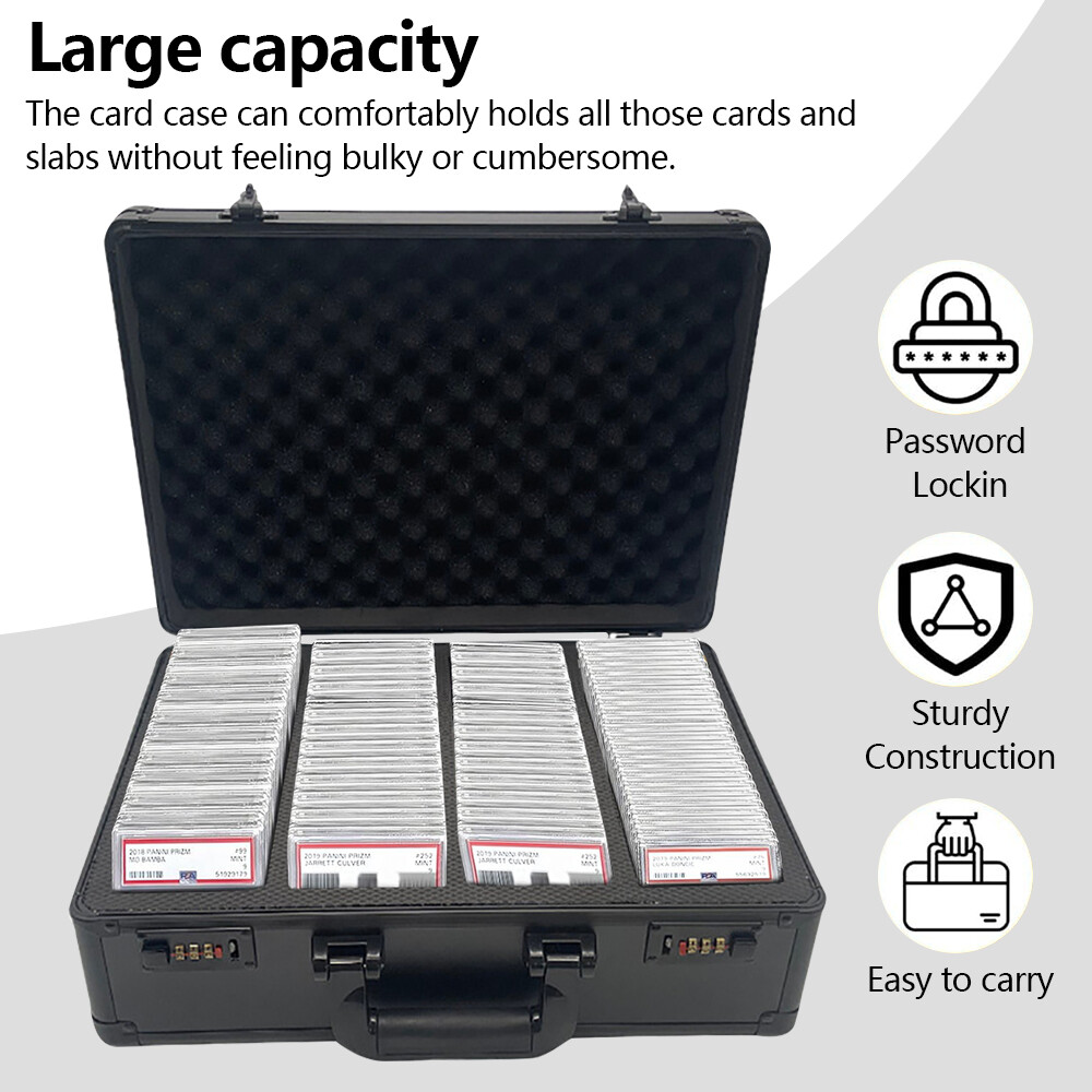 4-Row Graded Card Storage Box Case Holds 150+ Slabs PSA Slab Case w/ Key Lock