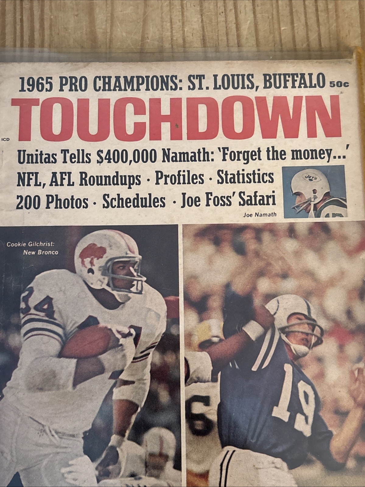 Touchdown 1965 Vintage Sports Football Magazine Joe Namath Jets Cookie Gilchrist