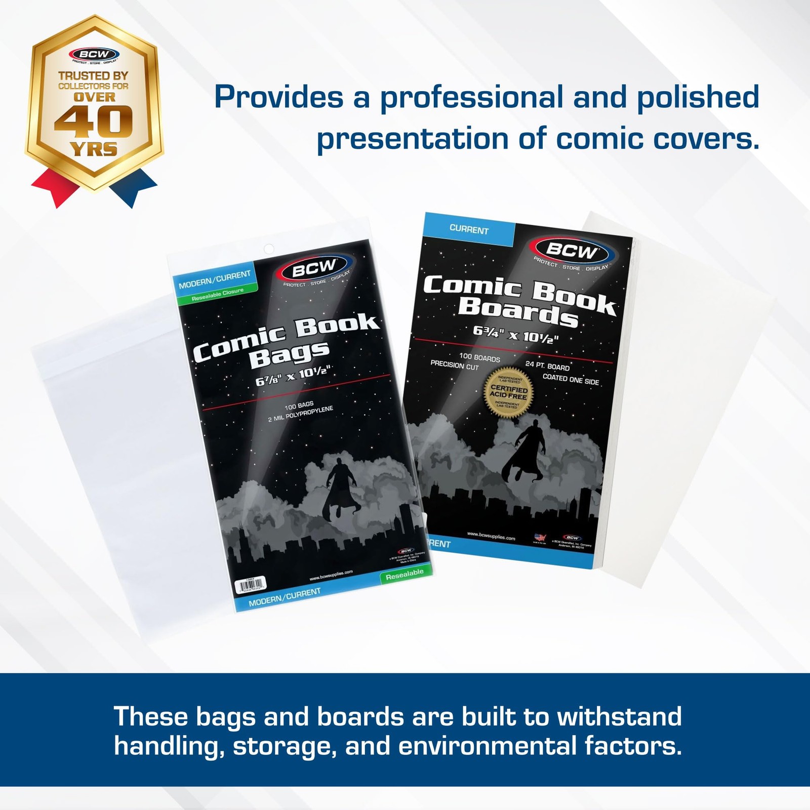 BCW Resealable Current Comic Bags and Backing Boards – 100 ct