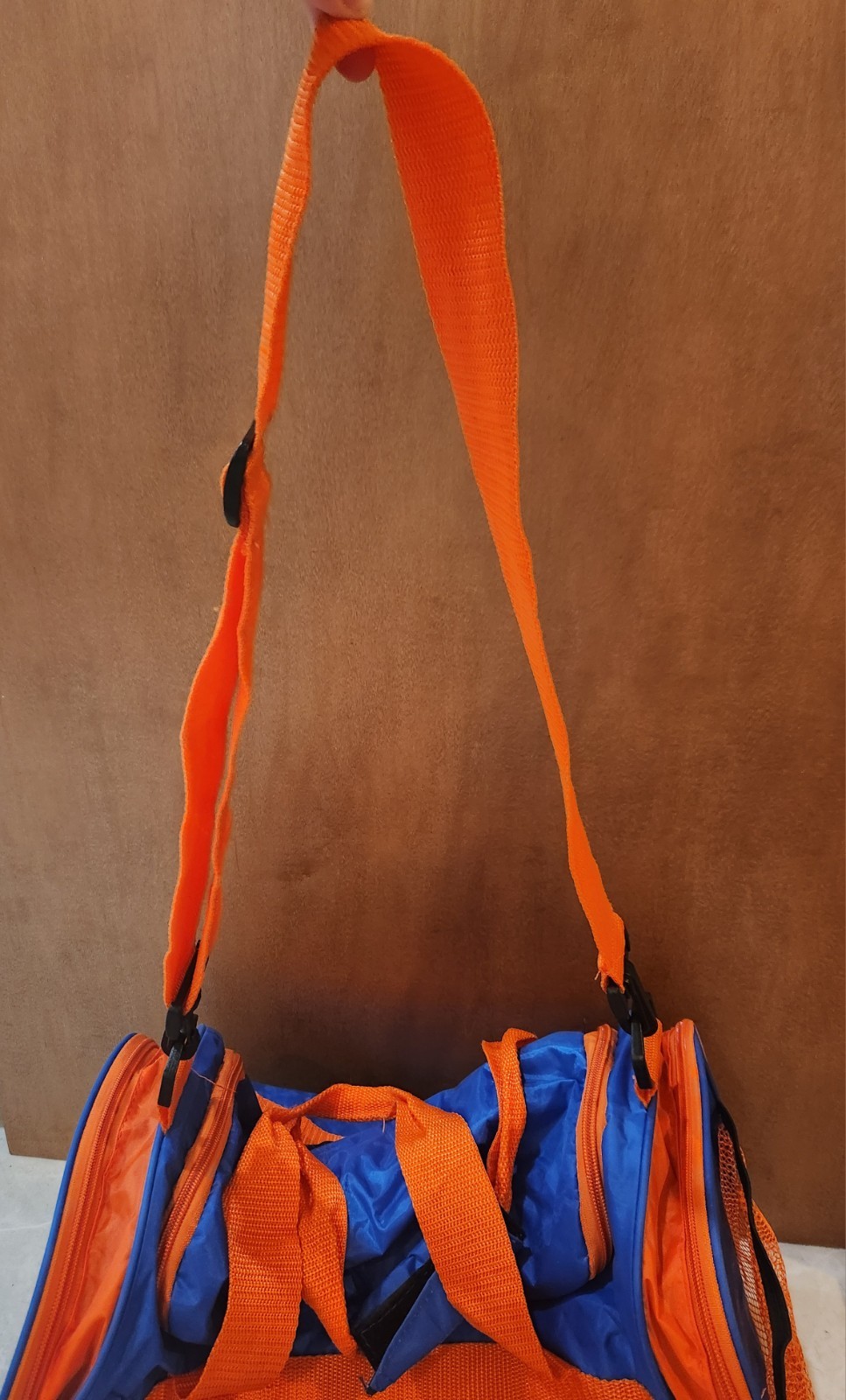 New York Mets And Verizon Logo duffel bag in blue and orange