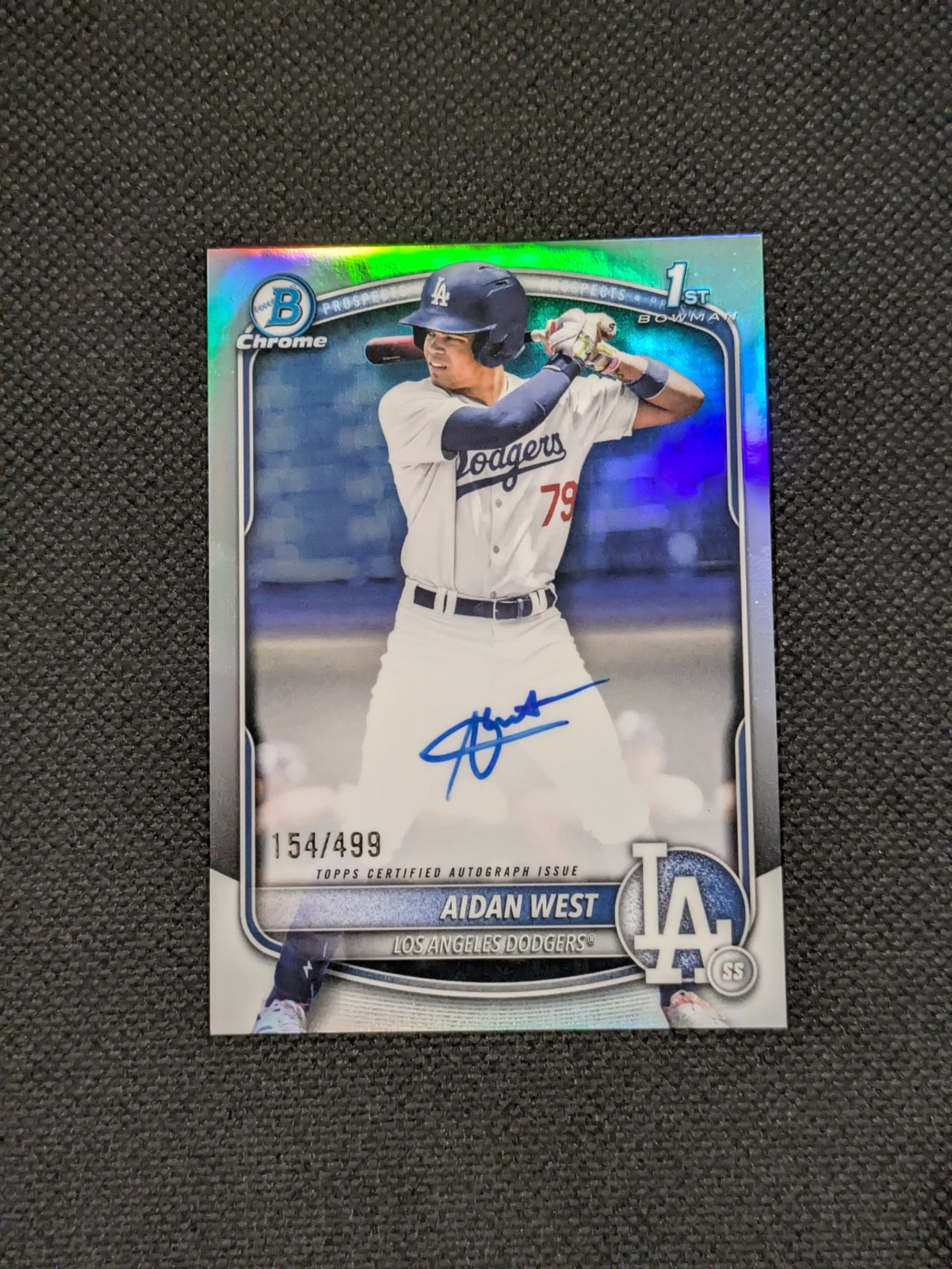 Aidan West 2025 Bowman Draft 1st Chrome Refractor Auto /499 Dodgers CPA-AWE