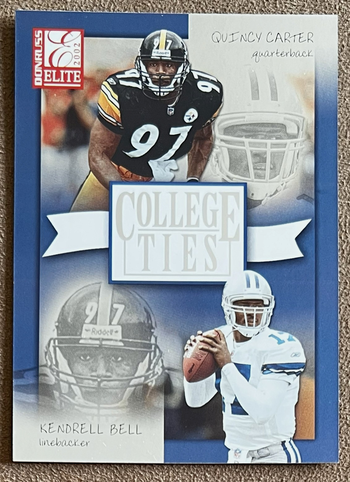2002 Donruss Elite College Ties /1600 Quincy Carter/Kendrell Bell #CT-14 Insert
