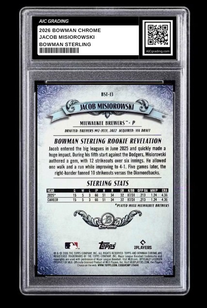 2026 Jacob Misiorowski Bowman Chrome Sterling Rookie Card #BST-13 Mint Graded 10