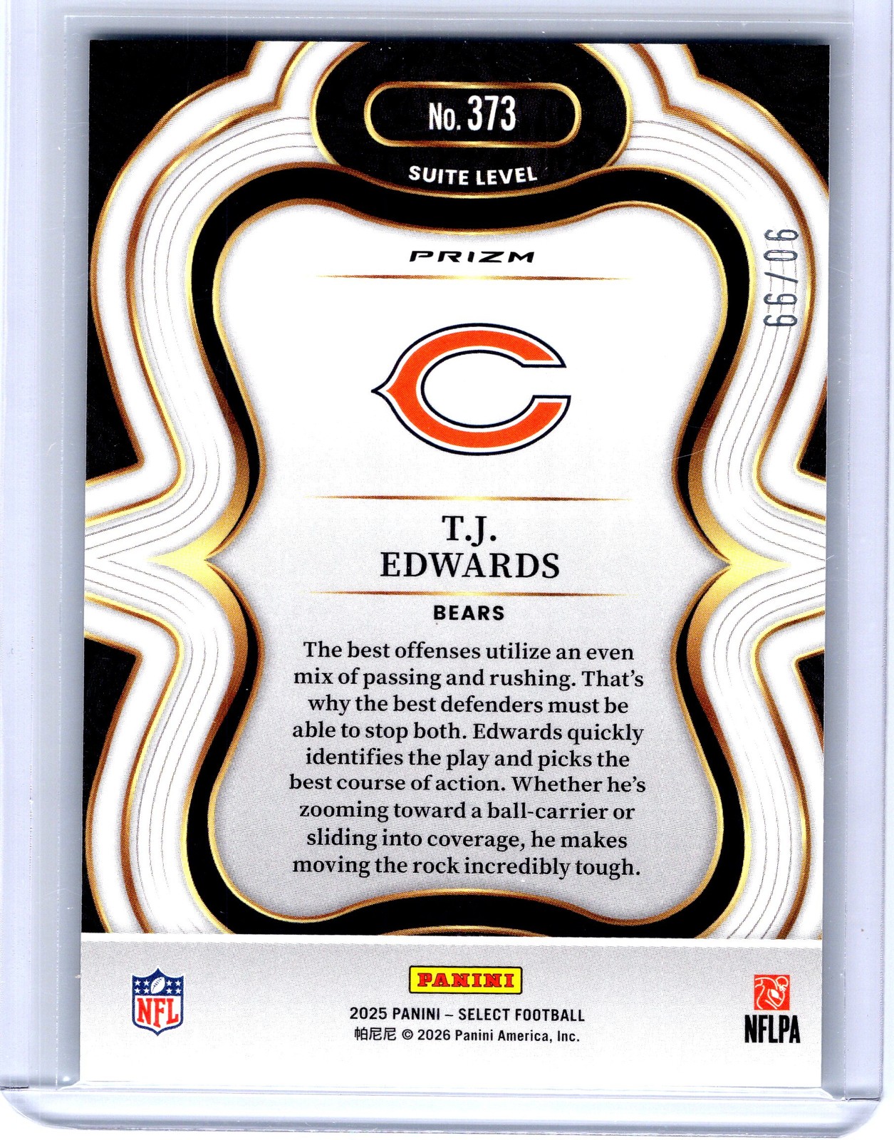 2025 Panini Select #373 T.J. Edwards Blue Prizm #/99