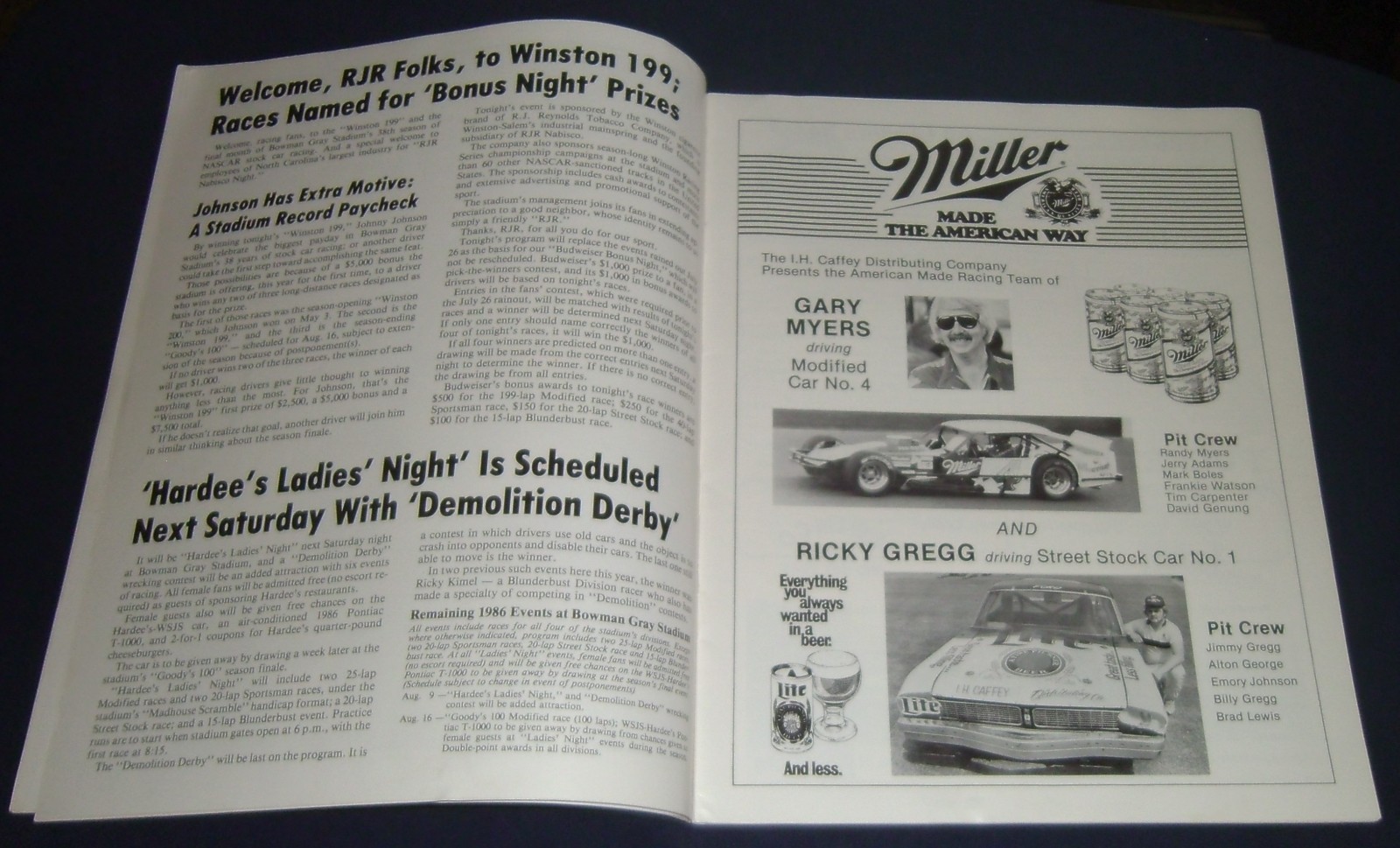 1986 Bowman Gray Stadium Winston 199 Program Ralph Brinkley