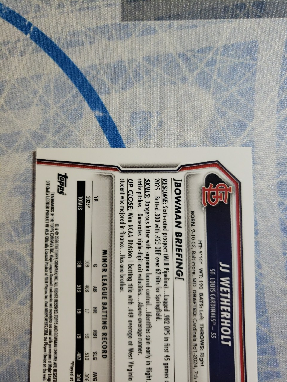 2026 Bowman Chrome JJ Wetherholt #BCP-115 Lazer Refractor Cardinals