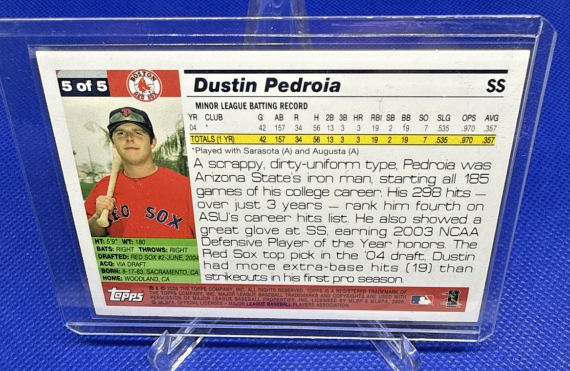 Dustin Pedroia 2005 Topps Factory Exclusive Red Sox Team Bonus Rookie RC #5
