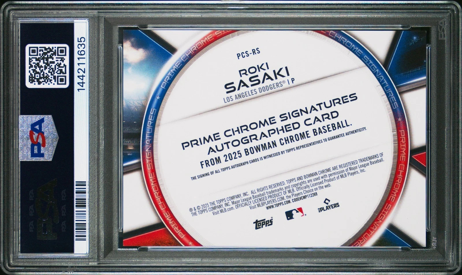 2025 BOWMAN CHROME PRIME CHROME SIGNATURES #PCS-RS ROKI SASAKI RC /50 PSA 10