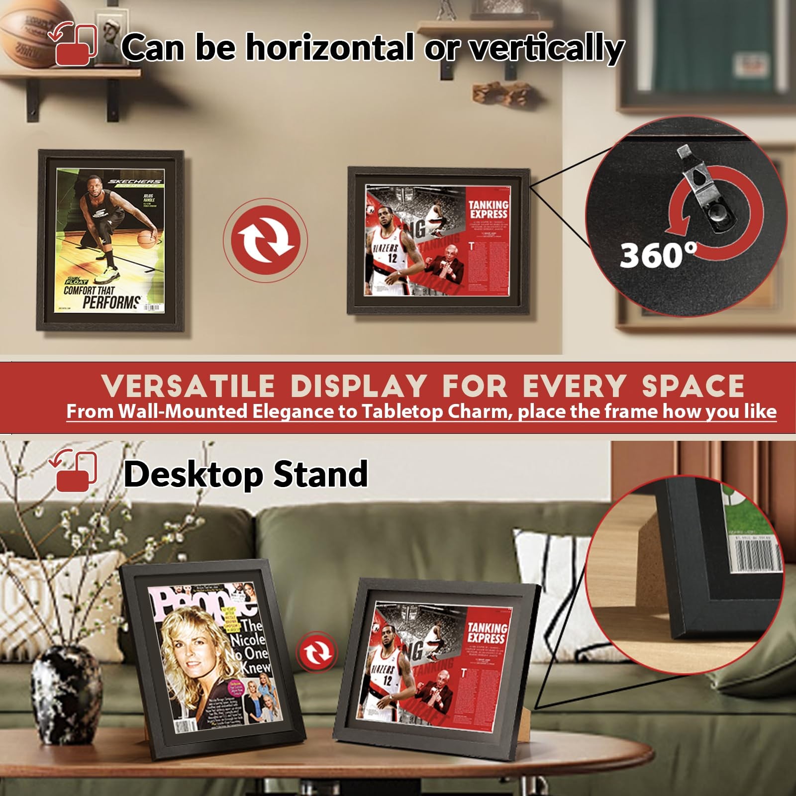 Sports Magazine Frame, Wood Display Case for 8″ x 10.5″ Magazines, Wall Moun